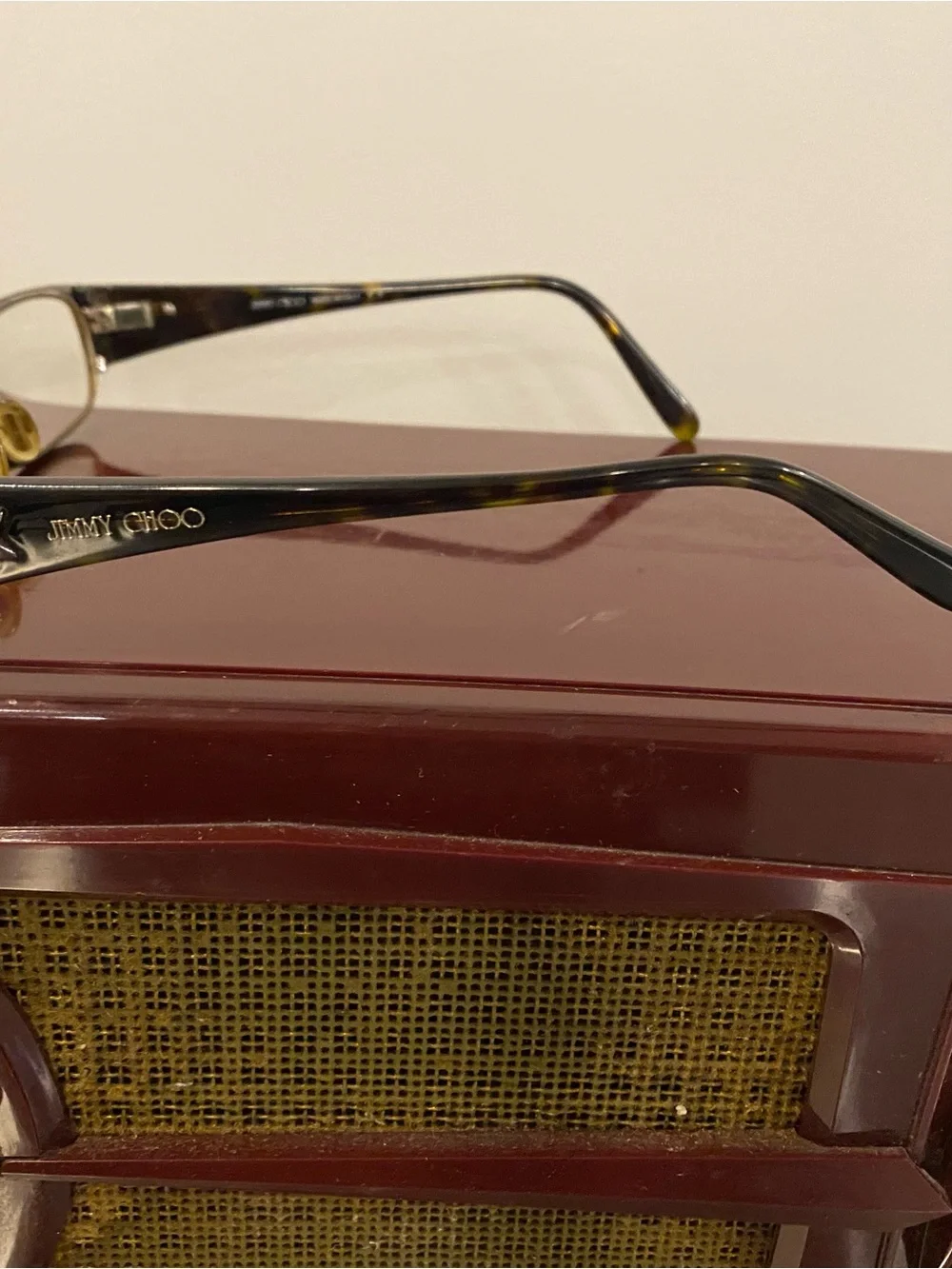 Presciption Jimmy Choo Slim Rectangular Glasses in Brown and Gold
